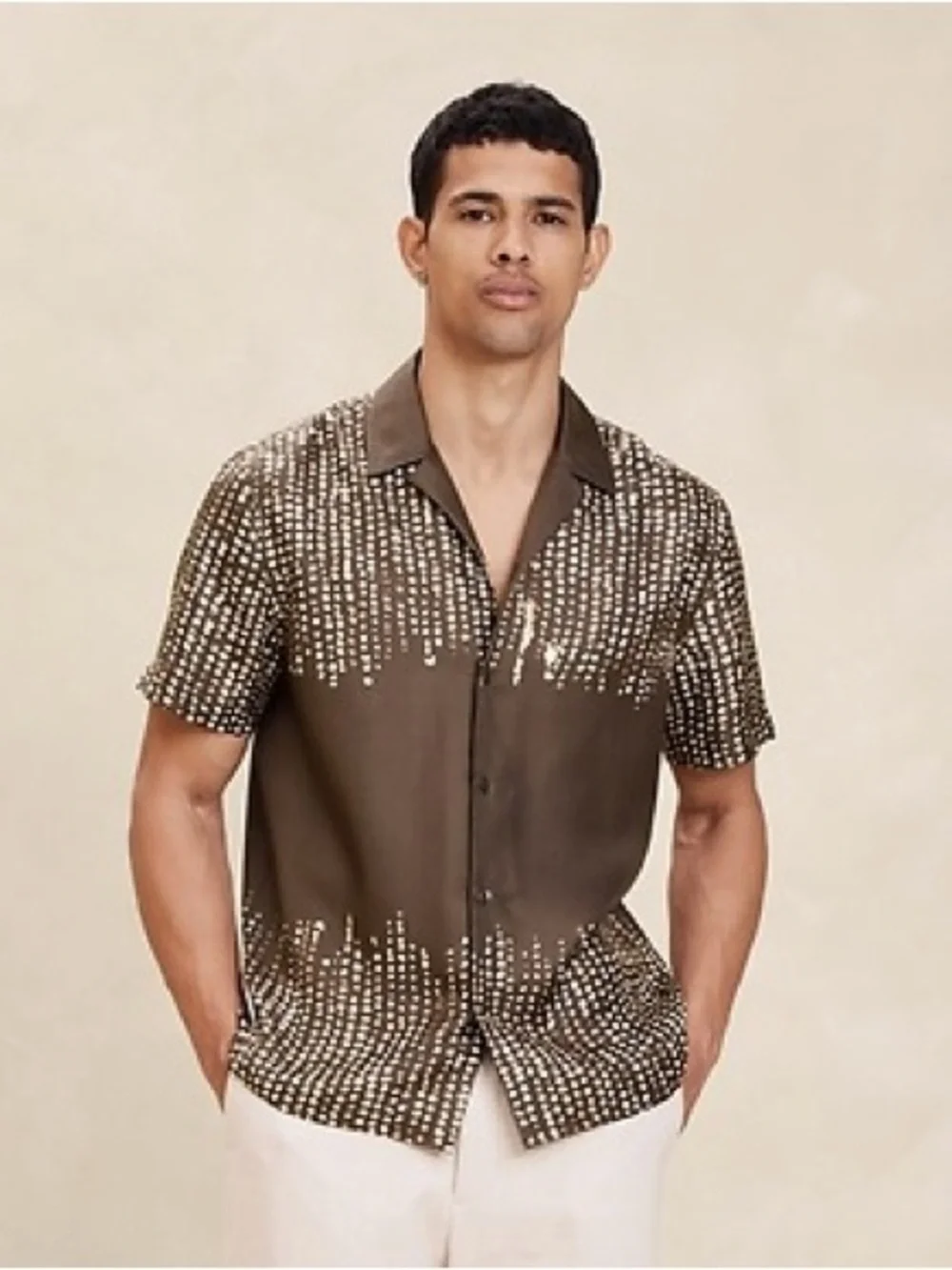 BANANA REPUBLIC Lyam Silk Resort Shirt Brown